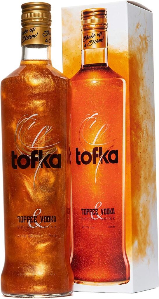 TOFKA Toffee Vodka with Golden Glitter Shimmer Effect, Perfect for Shots, Cocktails or Over Ice, 70 cl Bottle, 29.9% ABV